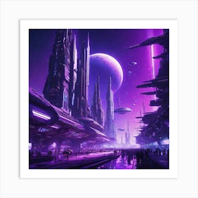 Futuristic City Purple II Art Print