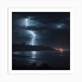 Lightning Over The Ocean Art Print