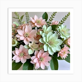 Pink And Green Flowers Art Print