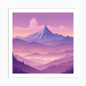 Misty mountains background in purple tone 126 Art Print