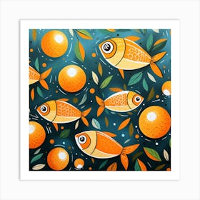 Orange Fish Pattern Art Print