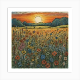 Sunset In The Meadow Art Print