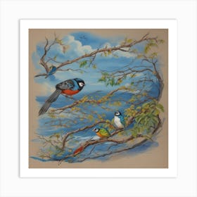 Birds On A Branch Art Print