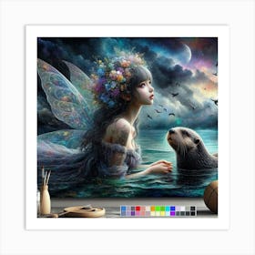 Fairy And Otter Art Print