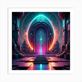 Futuristic Portal With Neon Lights Art Print