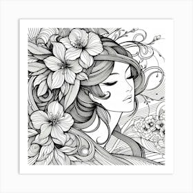 Flower Girl In Black And White Art Print