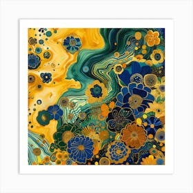 Yellow And Blue Flowers Art Print