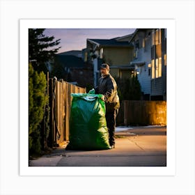 A Photo Of A Man Taking A Garbage Bag Out To A Dum (3) Art Print