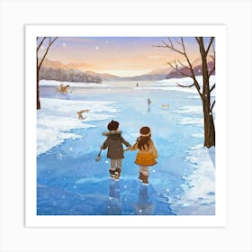 Couple Walking In The Snow Art Print