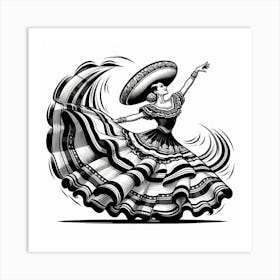 Line Art Mexican Dancer 6 Art Print