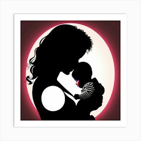 Silhouette Of A Mother And Child Art Print