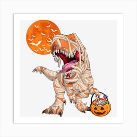 Halloween Boys Dinosaur T Rex Mummy Funny Pumpkin Art Print