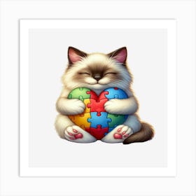 Autism Puzzle Piece Cat (Birman) Art Print