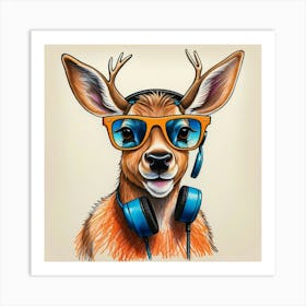 Deer With Headphones 4 Art Print