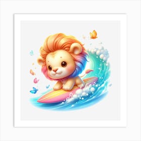 Lion On Surfboard 1 Art Print