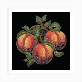 Dark Vintage Line Art of Peaches Plant Art Print