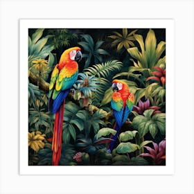 Two Parrots In The Jungle Art Print