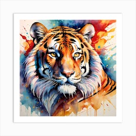 Highly Detailed Vibrant Tiger Painting Art Print