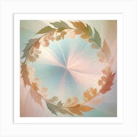 A Circular Frame Of Swirling Autumn Leaves In Shades Of Orange, Yellow, And Brown, Surrounding A Soft, Glowing Center Art Print