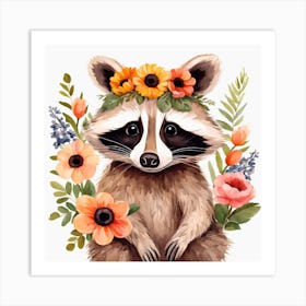 Floral Baby Racoon Nursery Illustration (47) Art Print