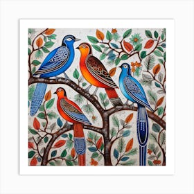 Birds On A Branch Madhubani Painting Indian Traditional Style Art Print