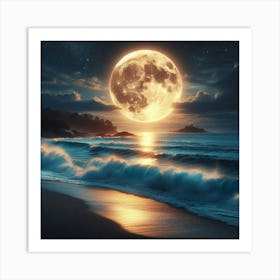 Full Moon On The Beach 2 Art Print