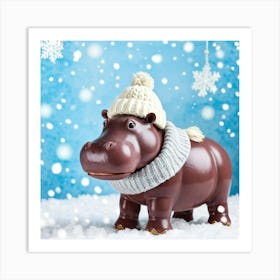 An Endearing And Cuddly Hippo Dressed In Cozy Winterwear Equipped With A Knit Cap And A Scarf Joyf Art Print