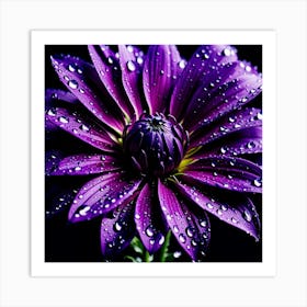 Purple Flower With Water Droplets 3 Art Print