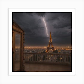 Lightning Over The Eiffel Tower Art Print