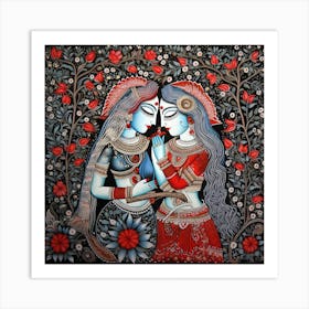 Radha And Krishna Impressionist Painting, Acrylic On Canvas, Art Print