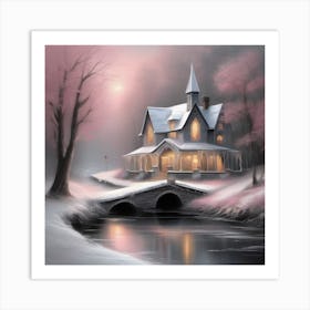 House By The River Watercolor Landscape 1 Art Print