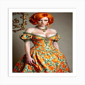 Woman In An Orange Dress 1 Art Print