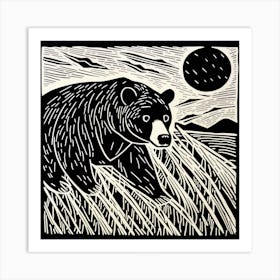 Bear In The Grass Linocut Art Print