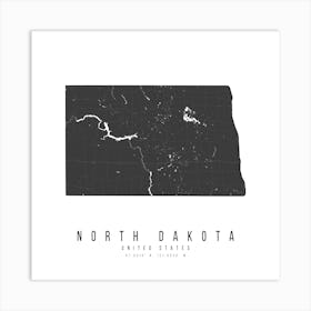 North Dakota Mono Black And White Modern Minimal Street Map Square Art Print
