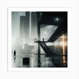 Cityscape In The Rain Art Print