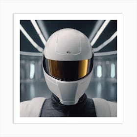 Create A Cinematic Apple Commercial Showcasing The Futuristic And Technologically Advanced World Of The Man In The Hightech Helmet, Highlighting The Cuttingedge Innovations And Sleek Design Of The Helmet And (5) Art Print