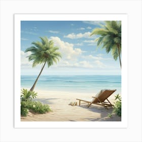 Beach Scene With Palm Trees Art Print