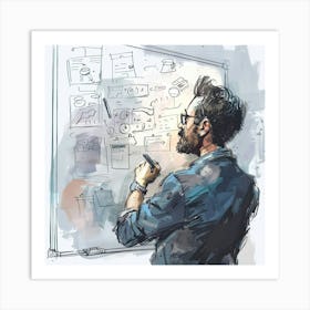 Illustration Of A Man Drawing On A Whiteboard Art Print