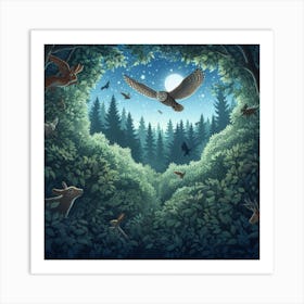 Owls In The Forest 1 Art Print