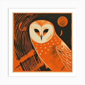 Retro Bird Lithograph Barn Owl 3 Art Print