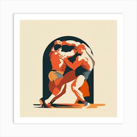 A Greco Roman Wrestling Minimal Illustration Art Print