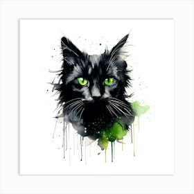 Black Cat With Green Eyes Art Print