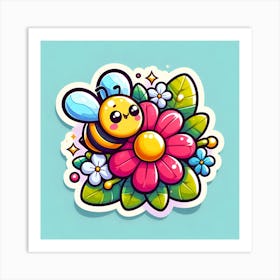 Bee Flower Sticker Art Print