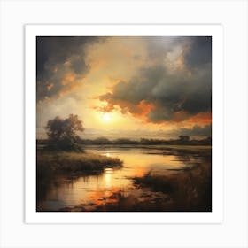 Sunset Over A River 1 Art Print