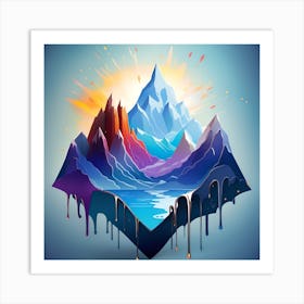 Abstract Mountain Landscape Watercolor splash Monochromatic Art Print