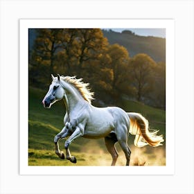 White Horse Galloping In The Field Art Print