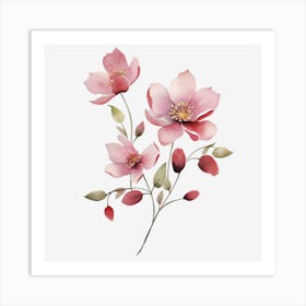 Pink Flowers On Black Background Art Print