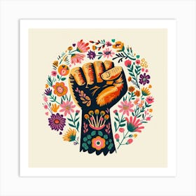 Strong And Beautiful Feminism Art | Empowering Floral Fist Illustration Art Print