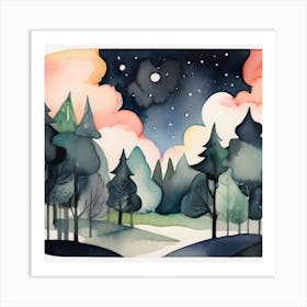 Forest At Night Art Print