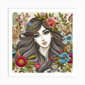 Embroidered Flower Girl Art Print